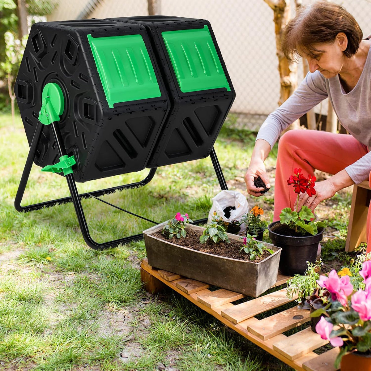 Costway Dual-Chamber Compost Tumbler, 130 L