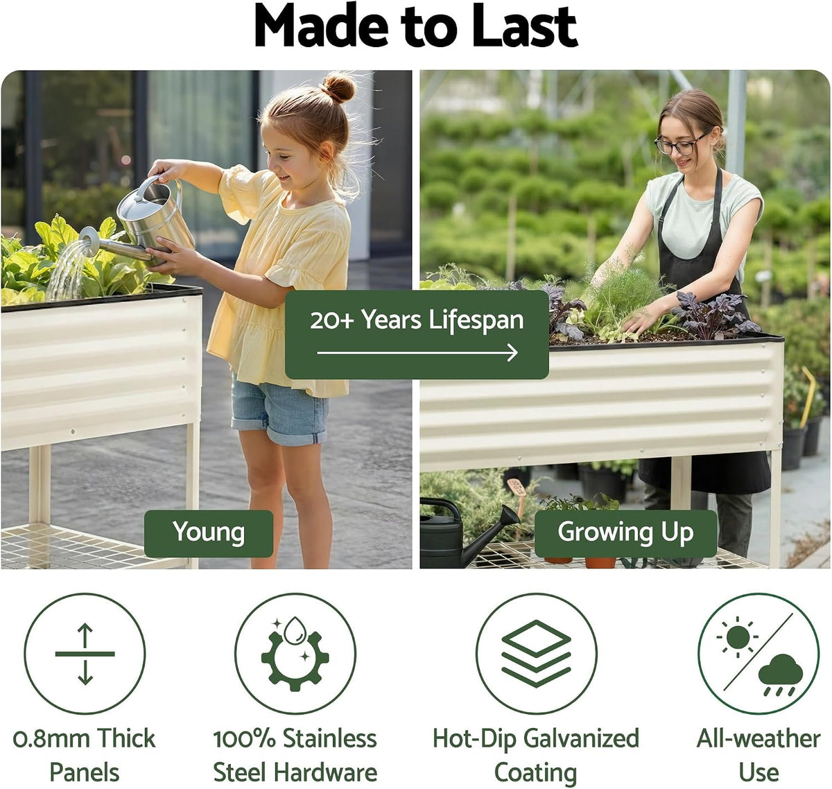 Green Fingers Mobile Raised Garden Bed, White