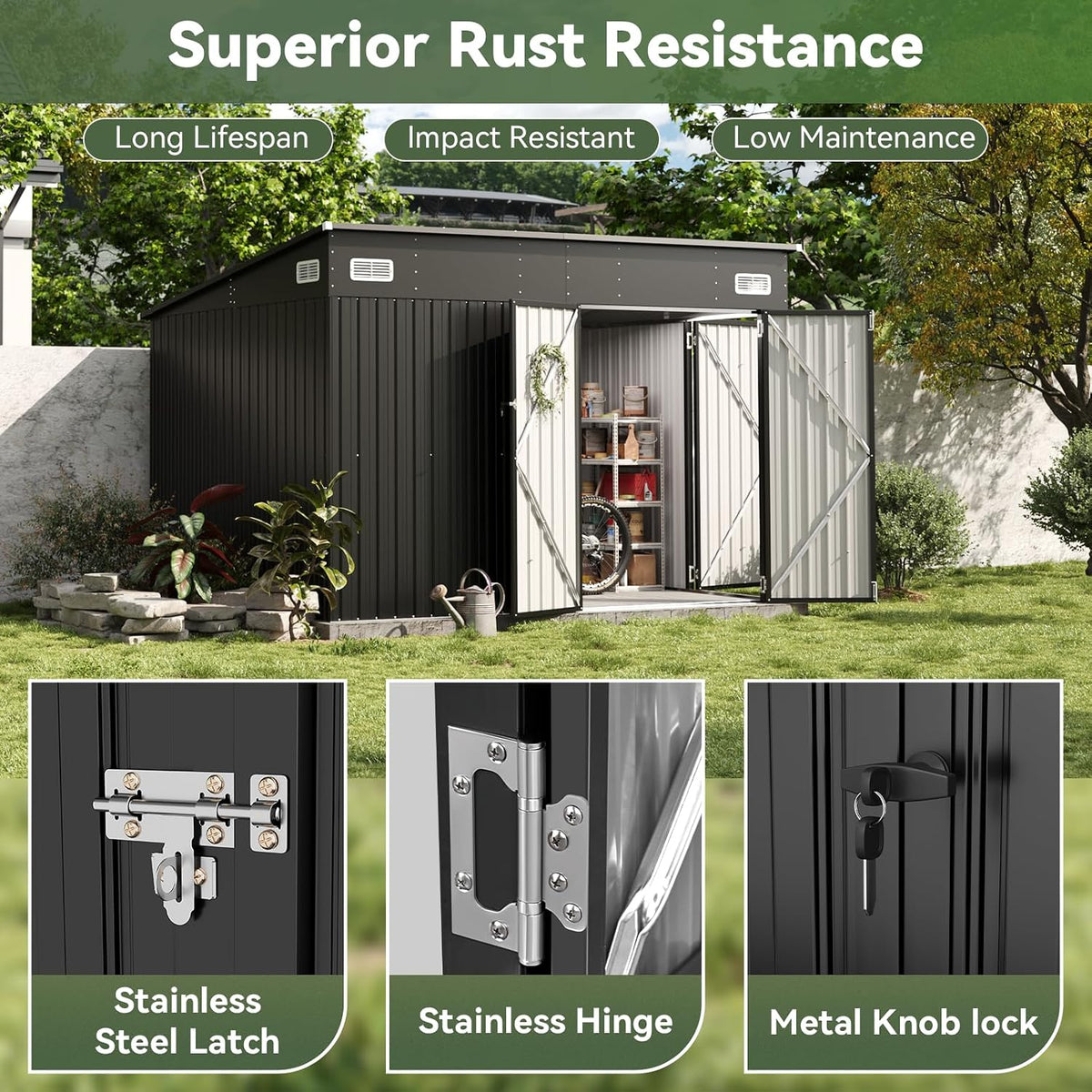 Aoxun Metal Garden Shed, 2.8 x 2.2 m