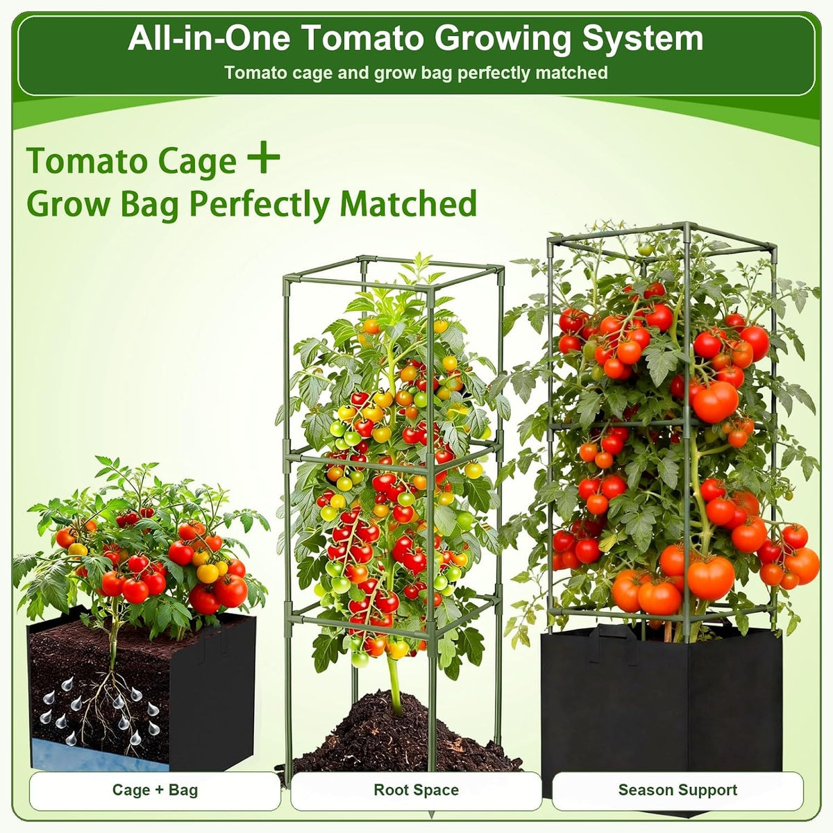 Tomato Cages with Grow Bags, 3 Pack