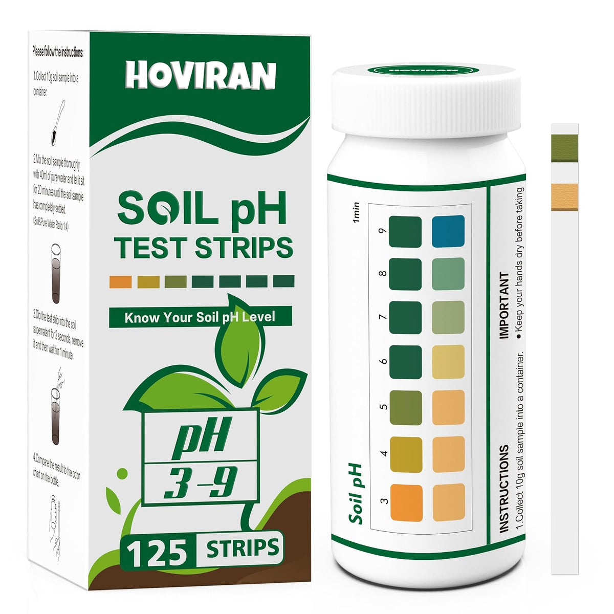 Soil pH Test Strips, 125 Pack, pH 3–9