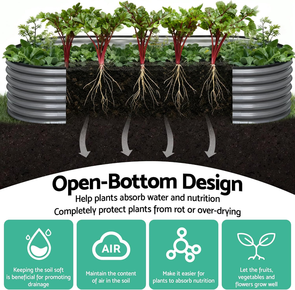 Green Fingers Oval Galvanised Garden Bed, 320 x 80 x 42 cm