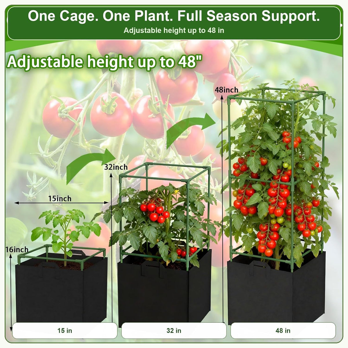 Tomato Cages with Grow Bags, 3 Pack