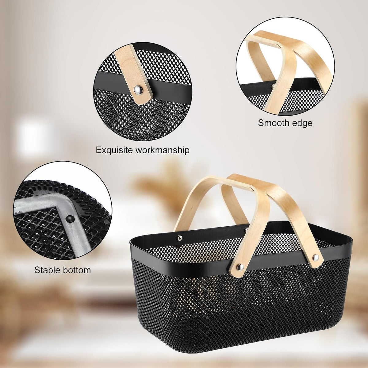 Sadnyy White Mesh Harvest Baskets with Wooden Handles, 4 Pack