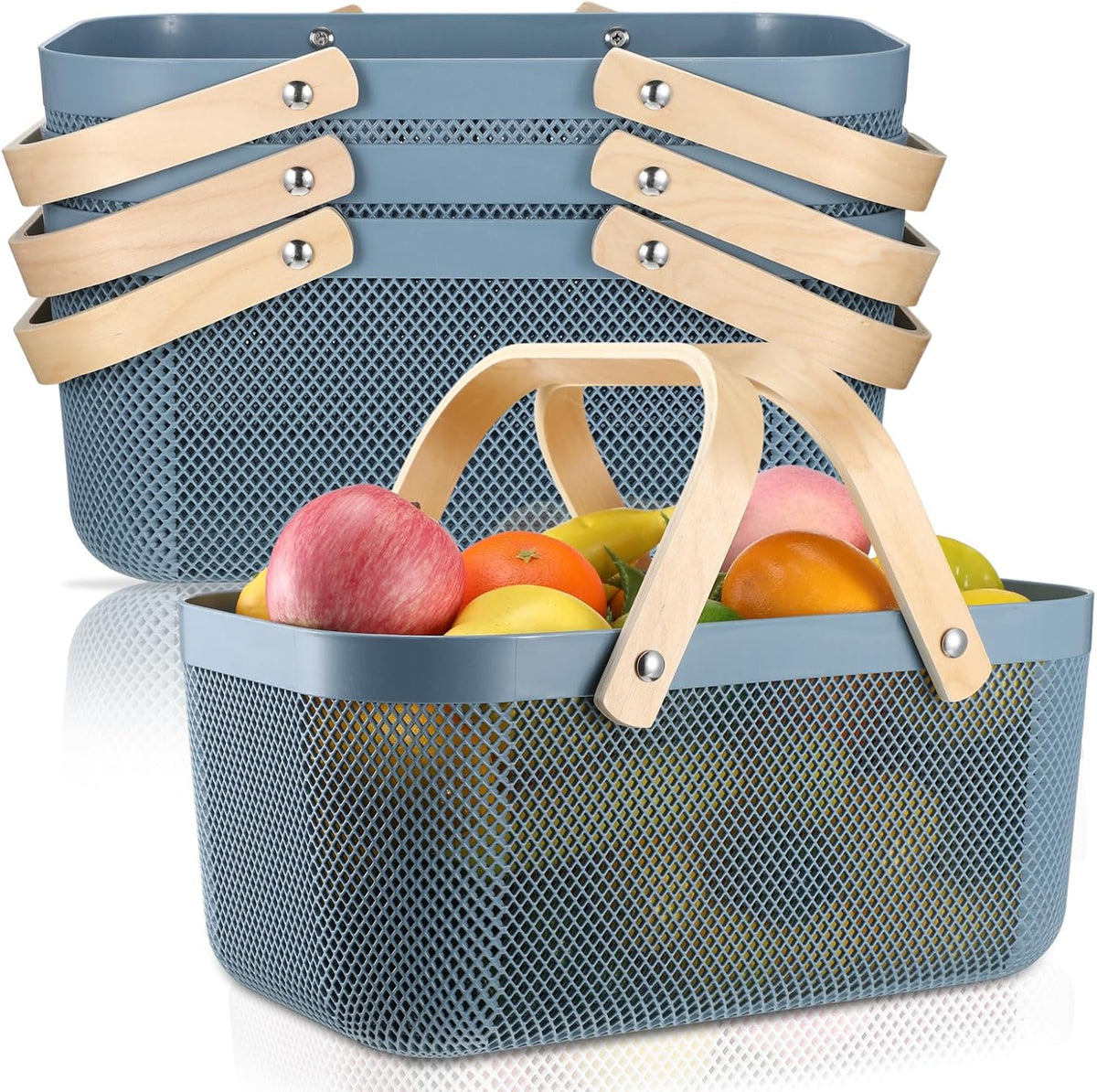 Sadnyy White Mesh Harvest Baskets with Wooden Handles, 4 Pack