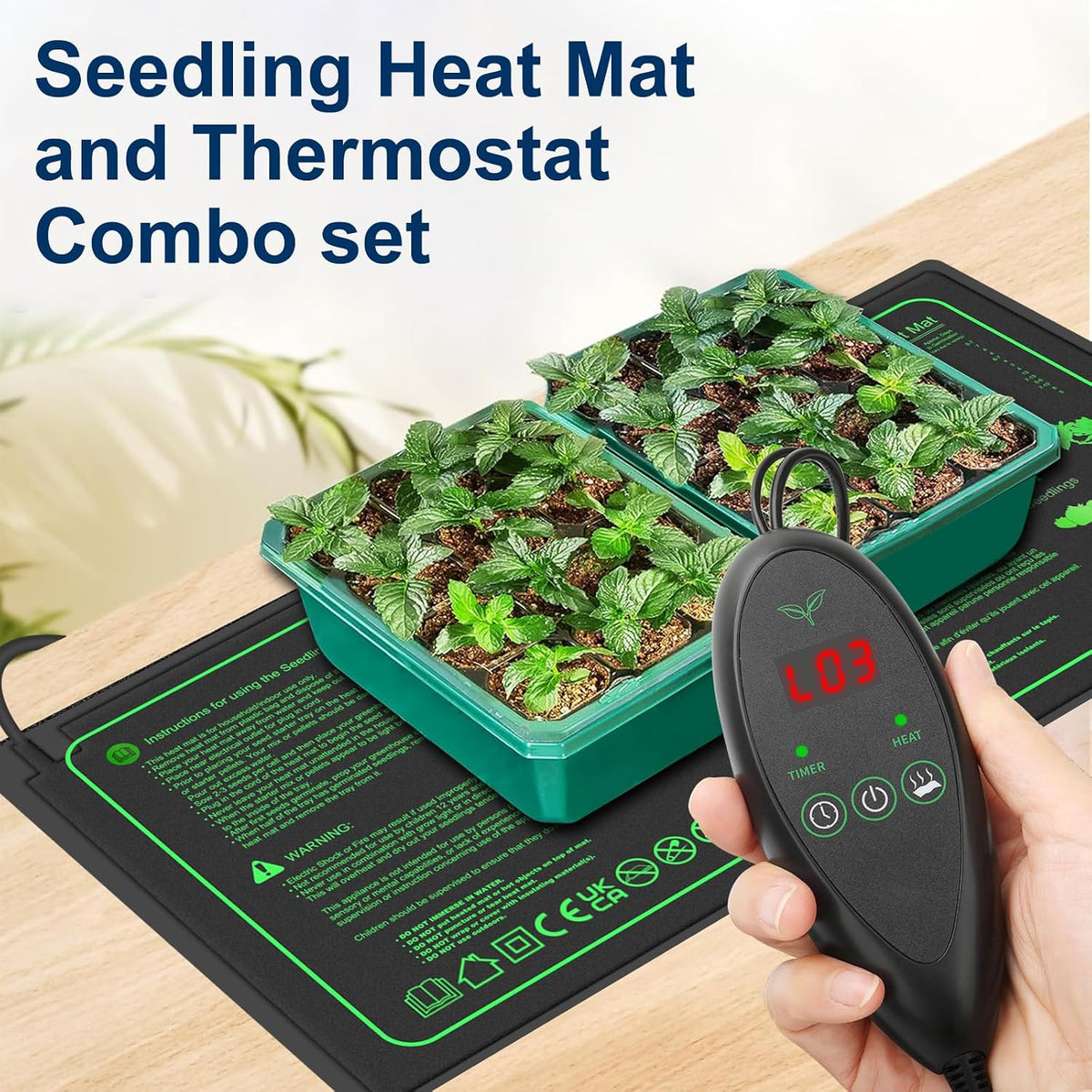 Seedling Heat Mat and Thermostat Combo, 25 x 50 cm