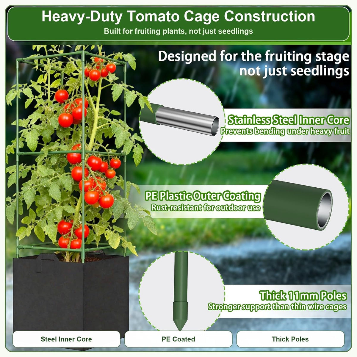 Tomato Cages with Grow Bags, 3 Pack