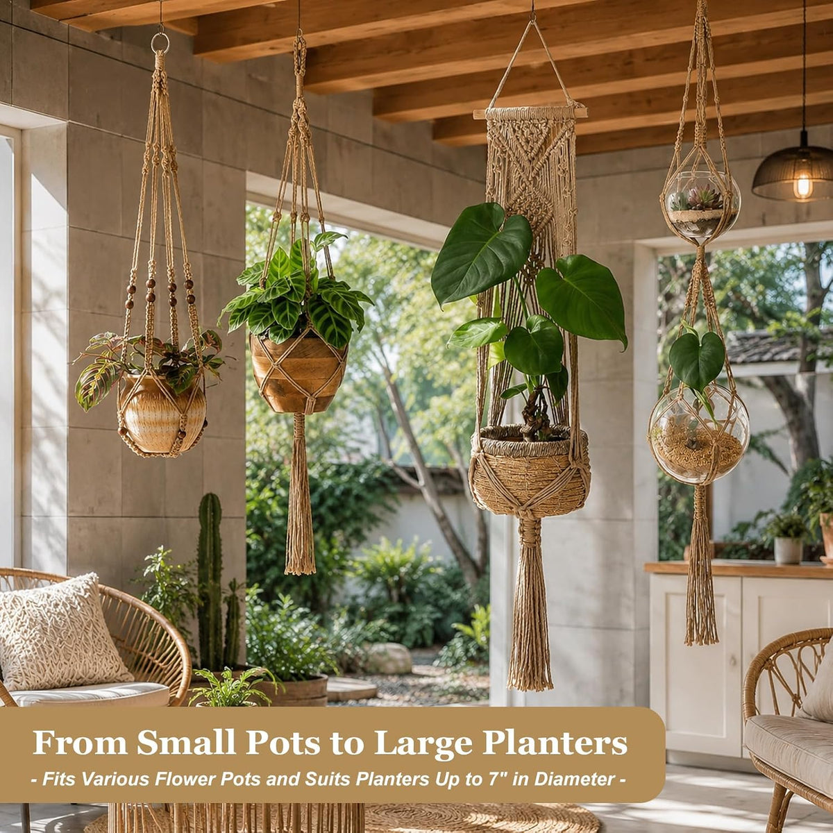 Macrame Plant Hangers, 4 Pack