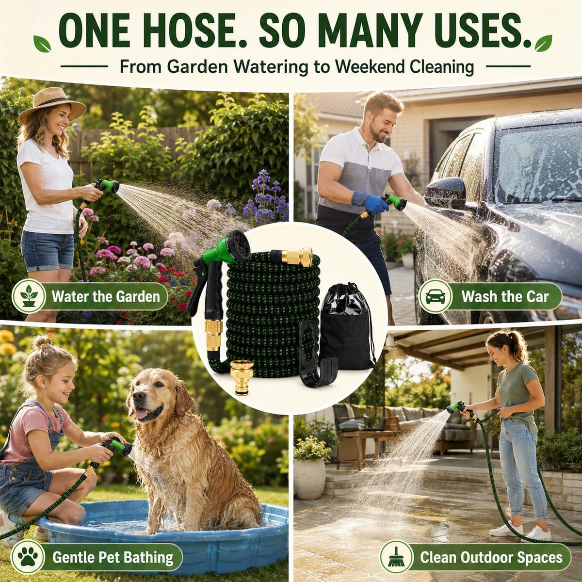 Stretch Garden Hose with 8-Function Nozzle, 7.5 m