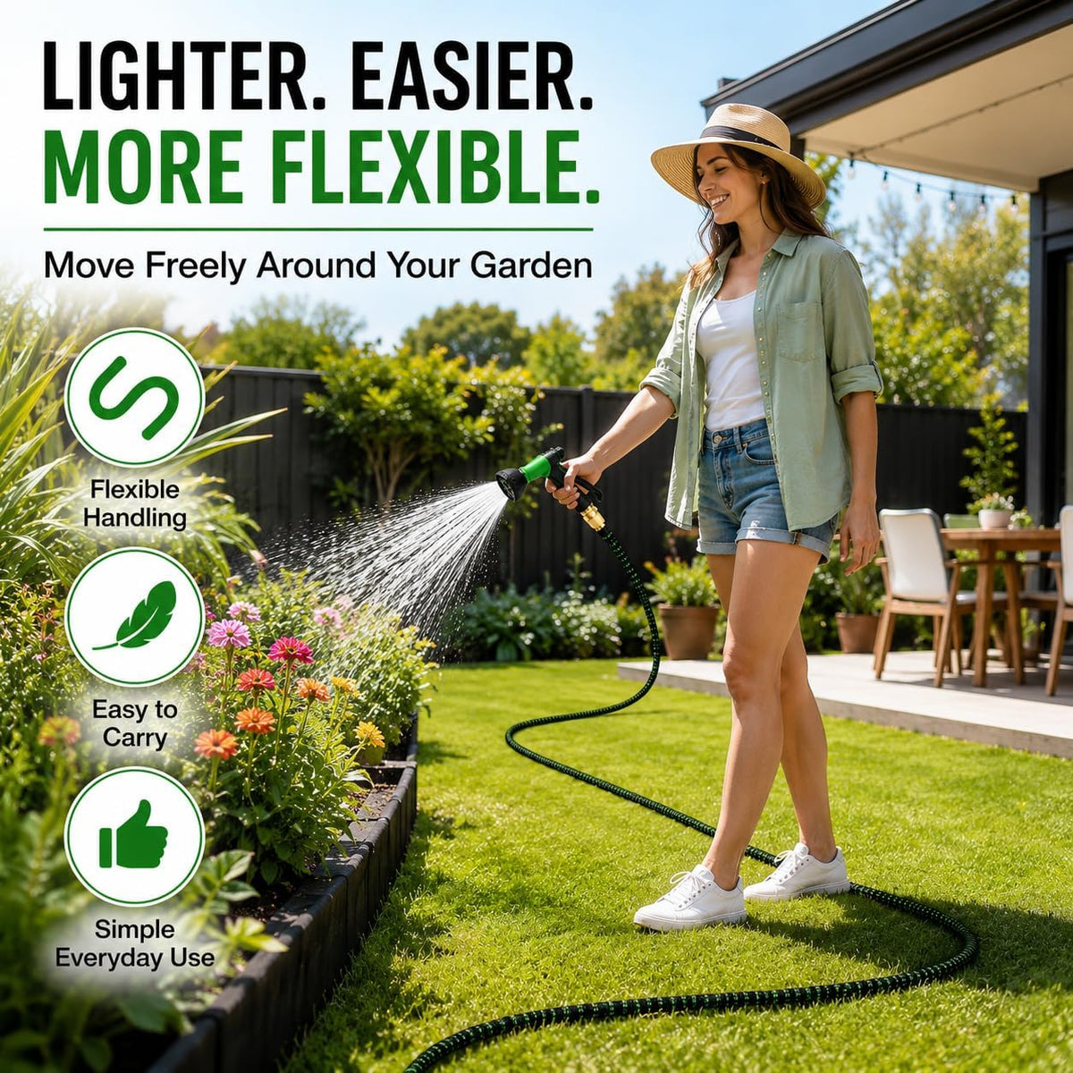 Stretch Garden Hose with 8-Function Nozzle, 7.5 m