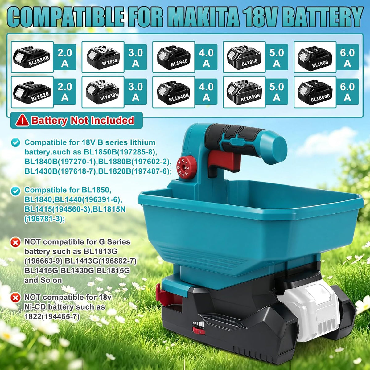 Roadtime Cordless Seed Spreader, 3.3 L, for Makita 18 V
