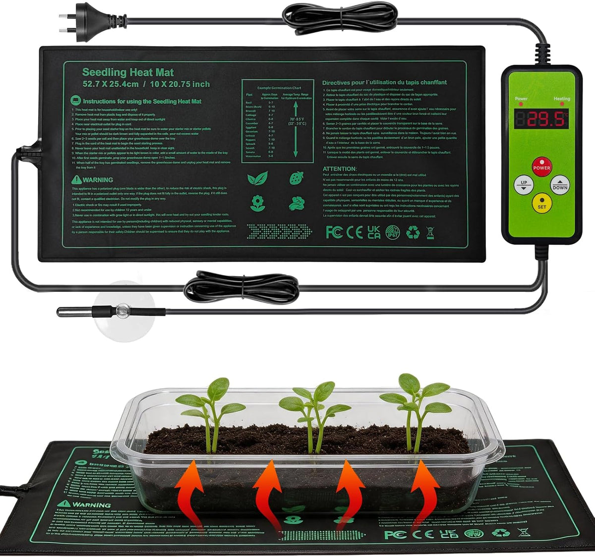 Seedling Heat Mat and Thermostat Combo, 52 x 25 cm