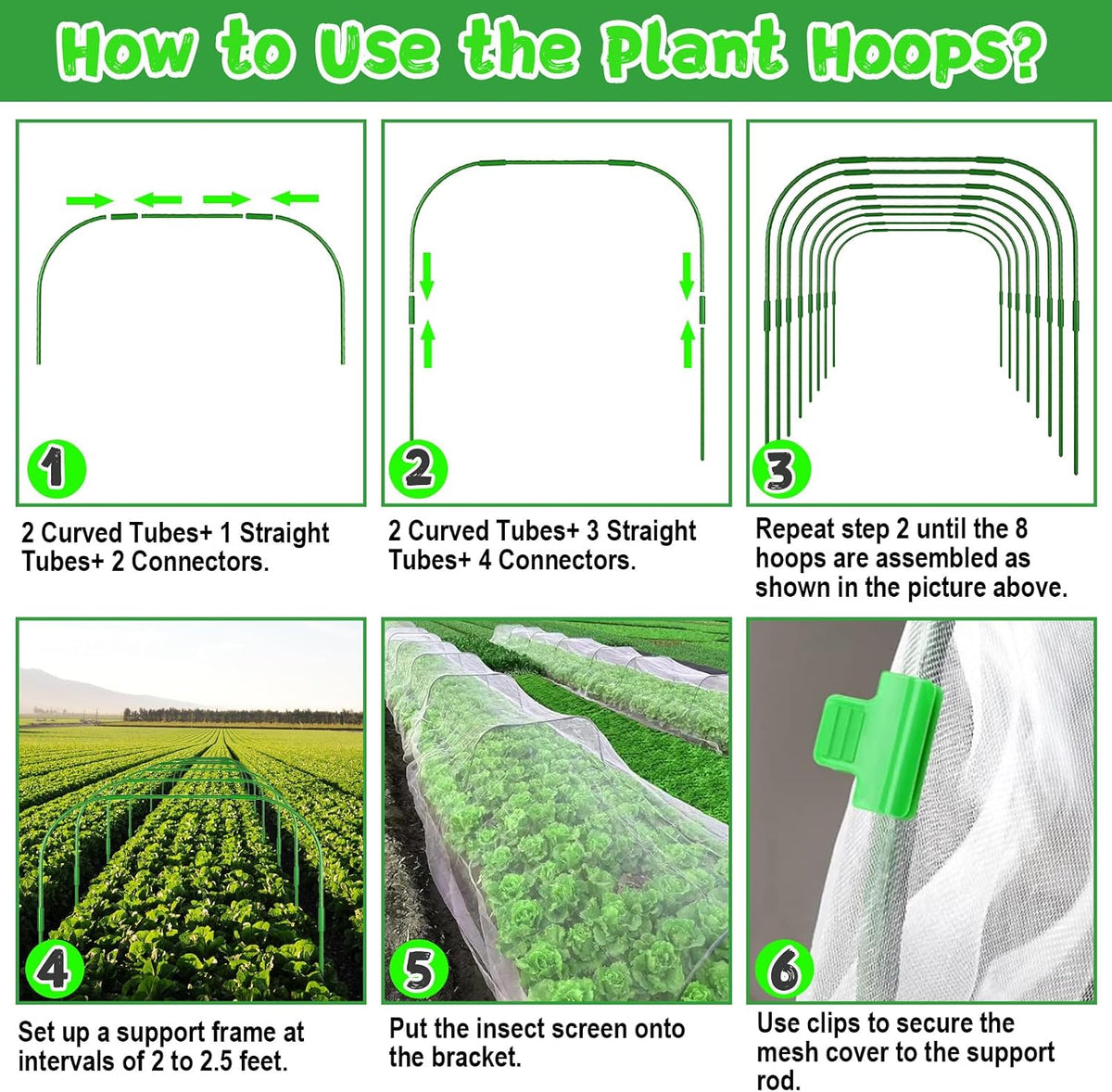 Garden Mesh Netting Kit with Hoops and Clips, 8 x 26 ft