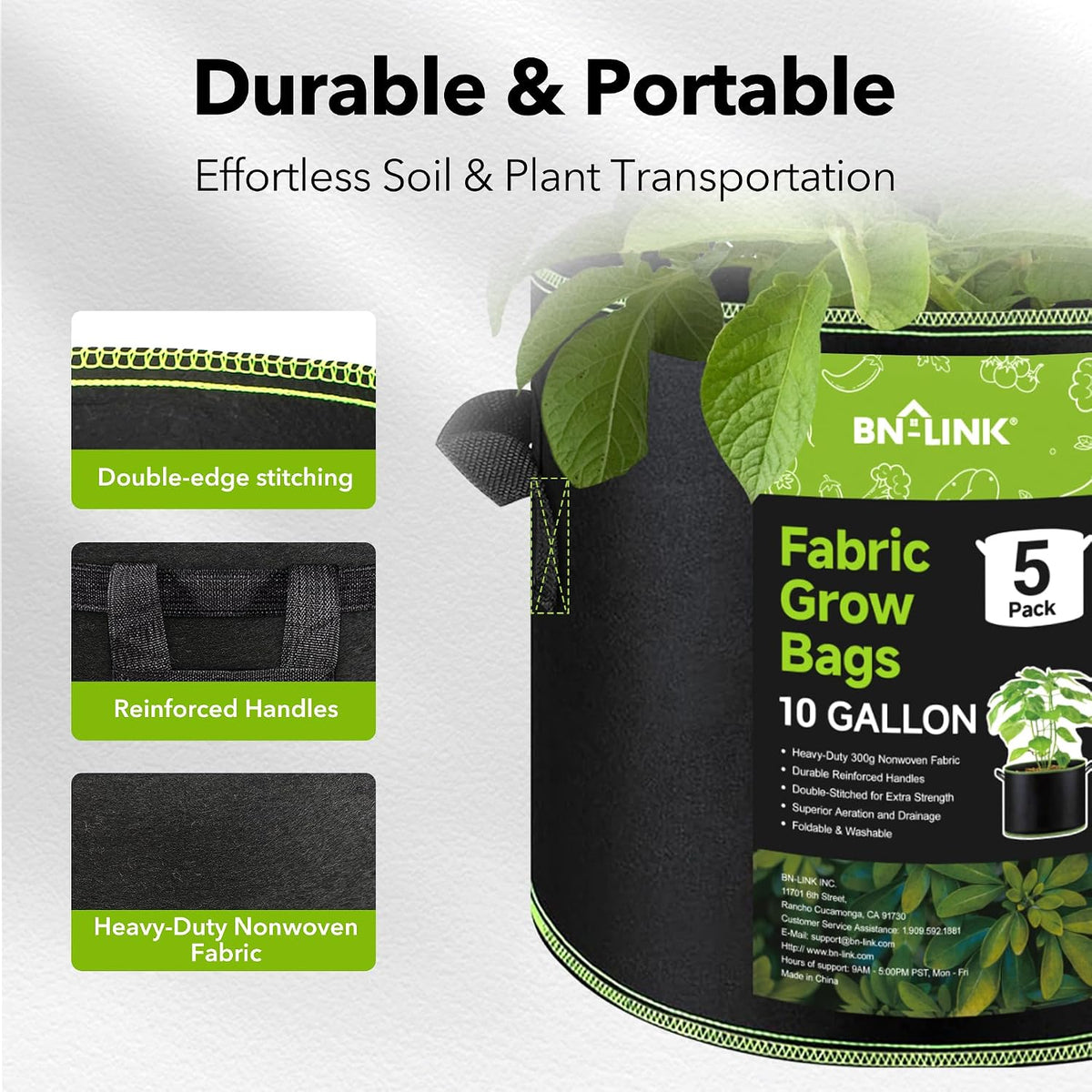 BN-Link Grow Bags, 5 Pack, 10 gal