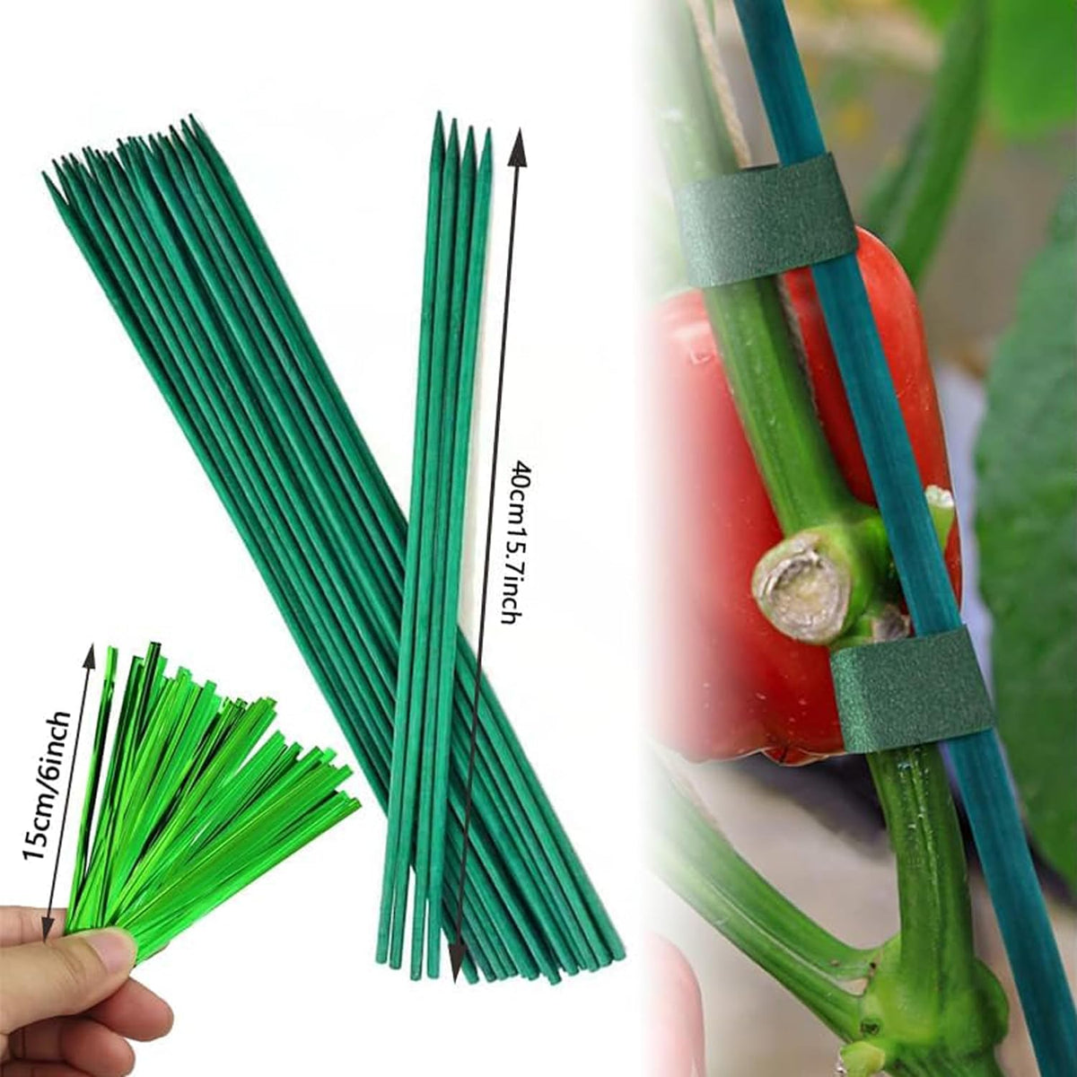Wooden Plant Stakes with Twist Ties, 100 Pack
