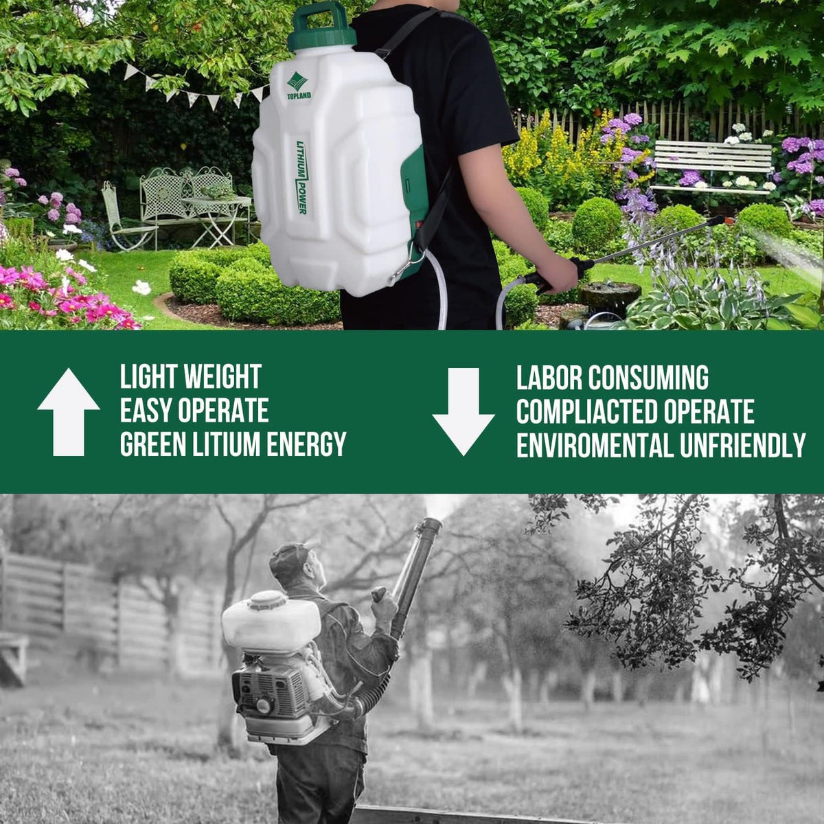 TOPLAND Backpack Weed Sprayer, 16 L