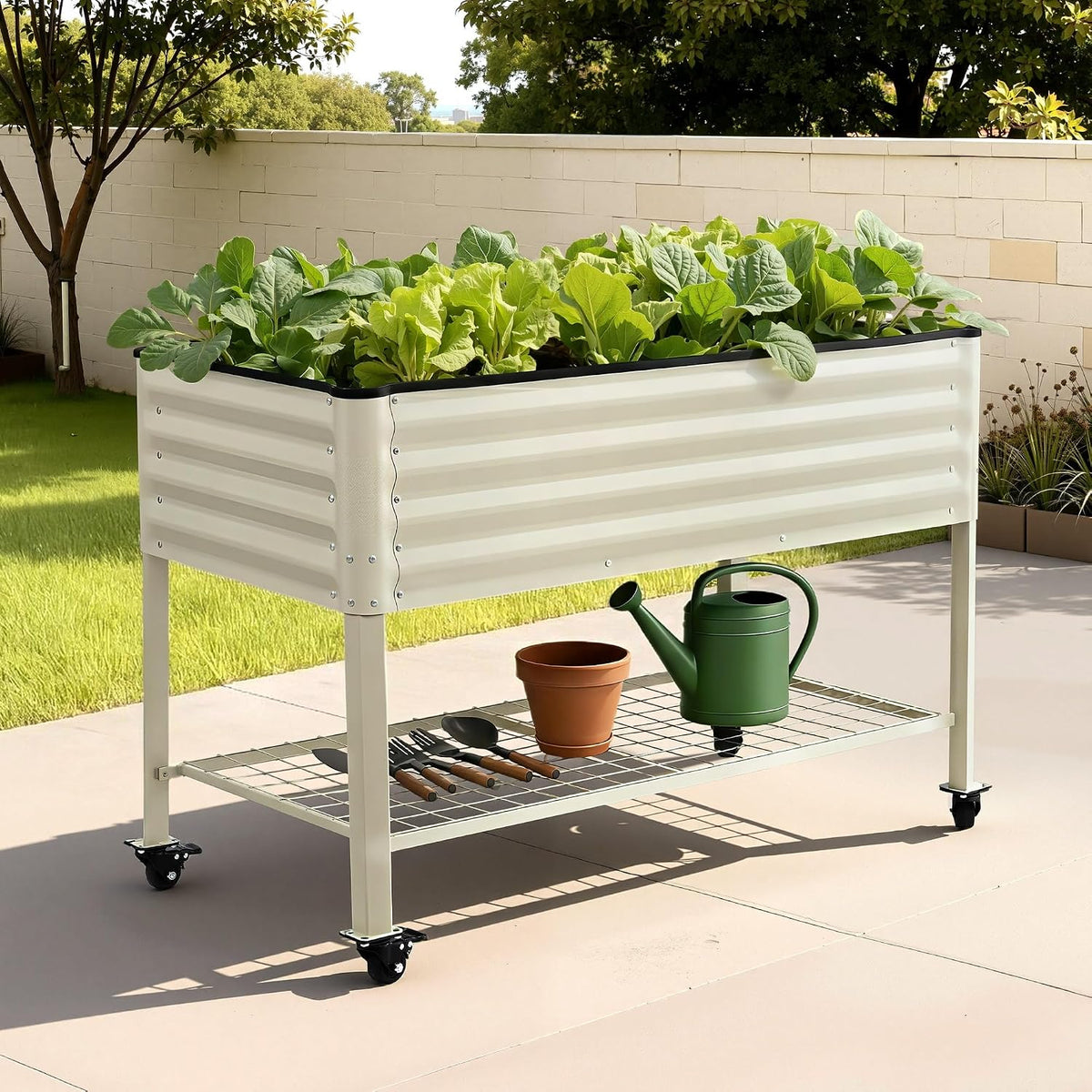 Green Fingers Mobile Raised Garden Bed, White
