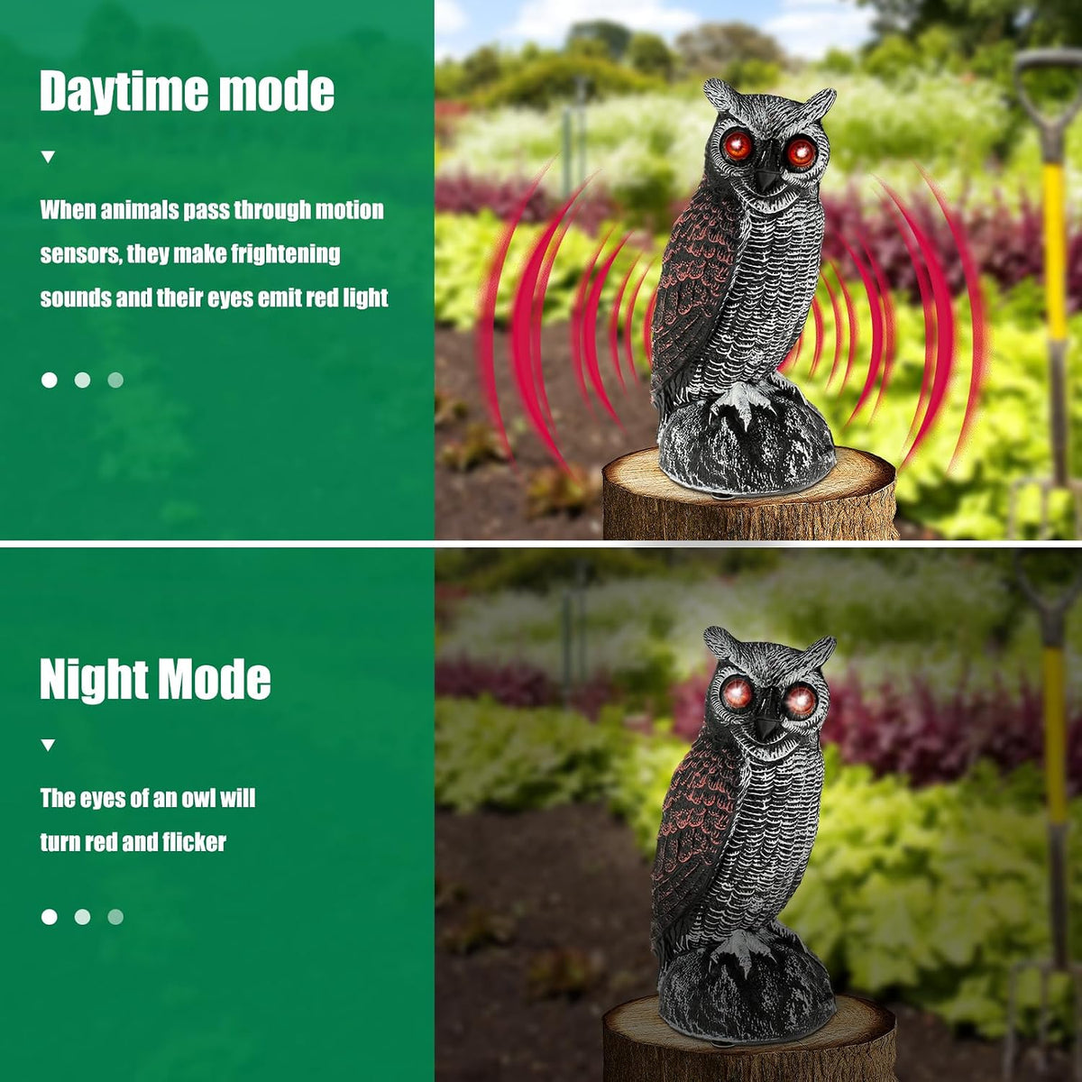 Solar Owl Bird Deterrent with Flashing Eyes