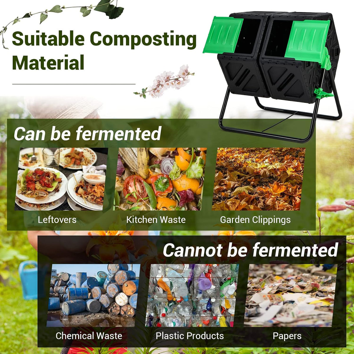 Costway Dual-Chamber Compost Tumbler, 130 L