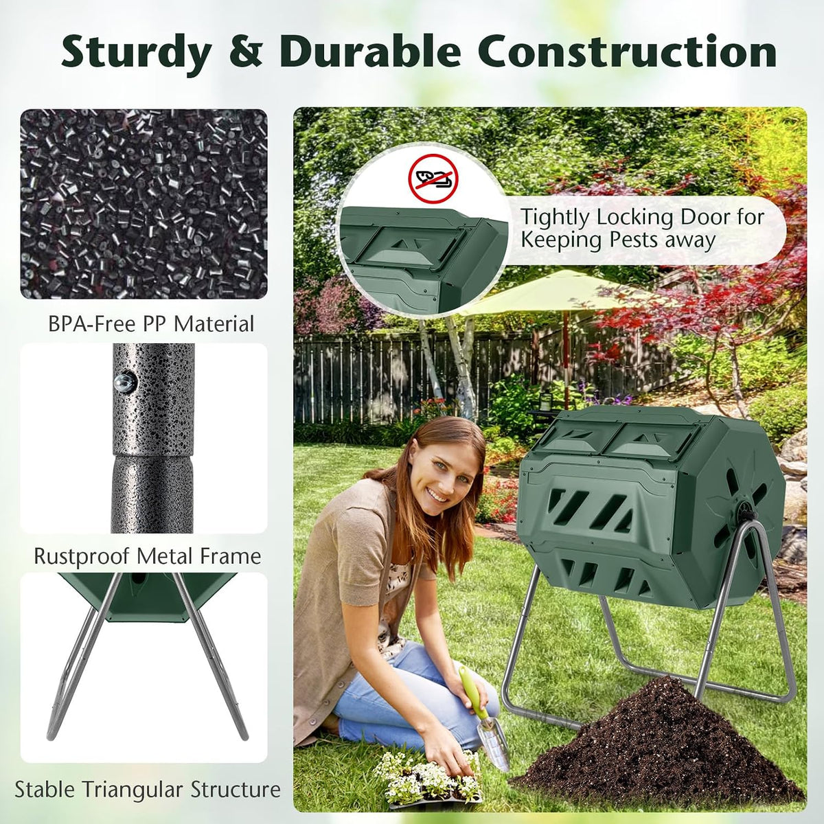 Costway Dual-Chamber Compost Tumbler, 160 L