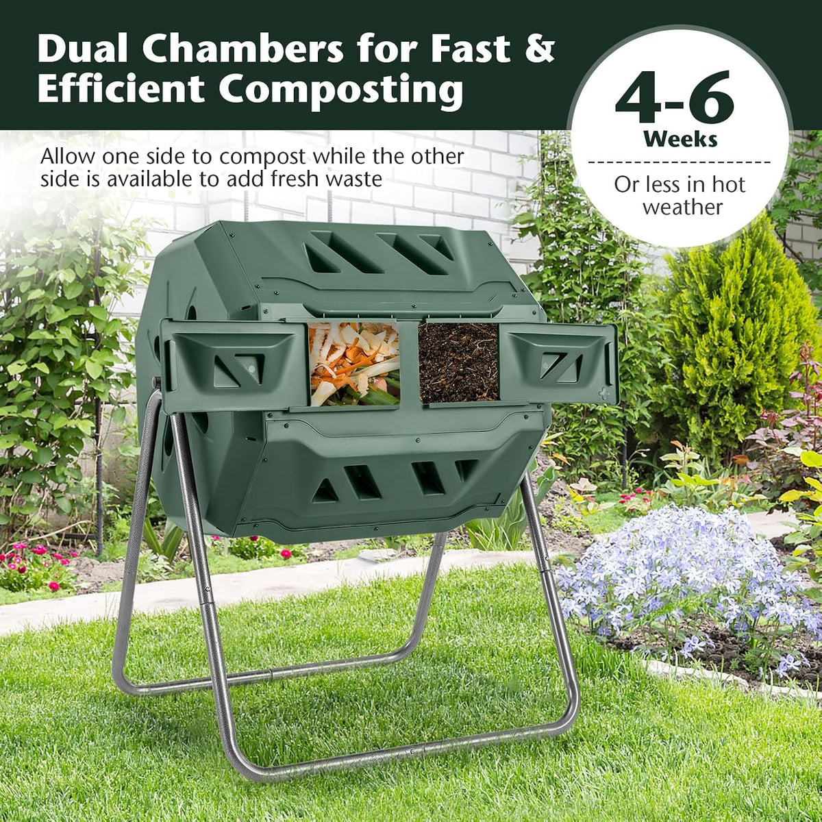 Costway Dual-Chamber Compost Tumbler, 160 L