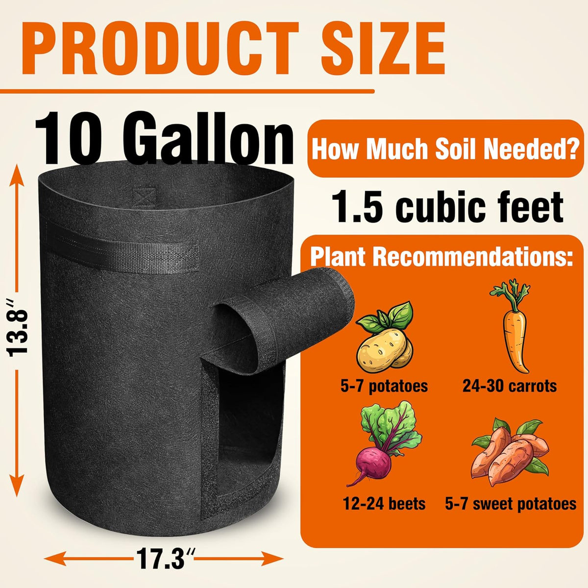 Gardzen Grow Bags, 6 Pack, 10 gal