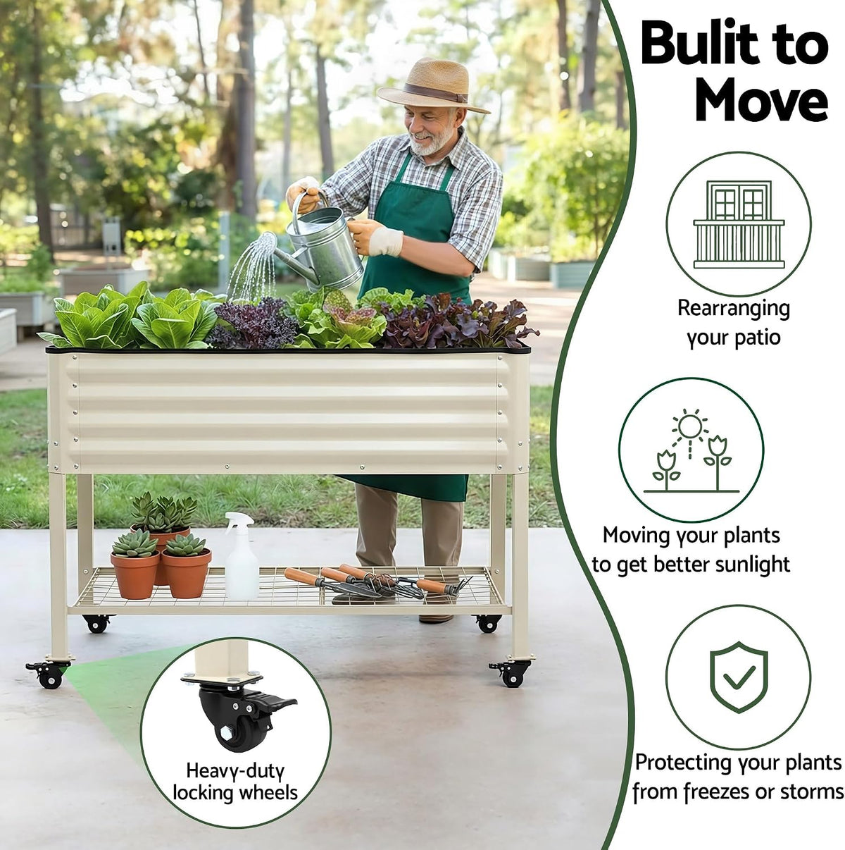 Green Fingers Mobile Raised Garden Bed, White