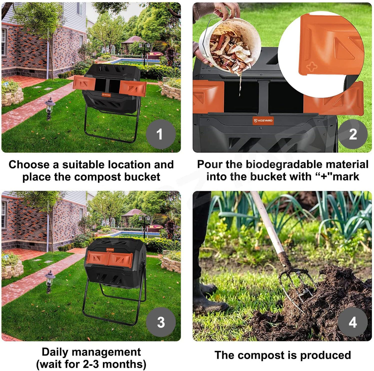 KOZYARD Dual-Chamber Compost Tumbler, 160 L