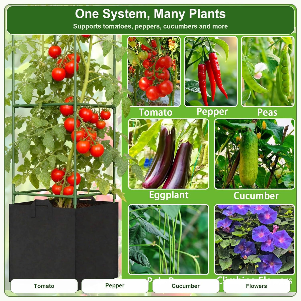 Tomato Cages with Grow Bags, 3 Pack