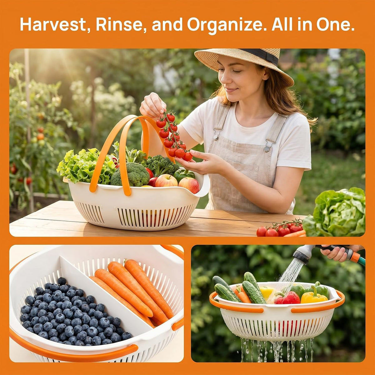 Garden Harvest Basket with Divider and Drain Holes