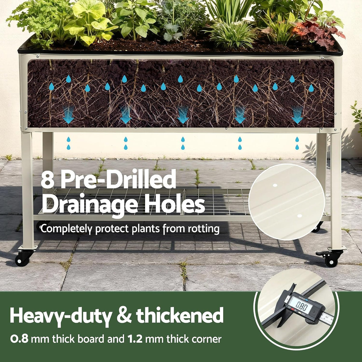 Green Fingers Mobile Raised Garden Bed, White