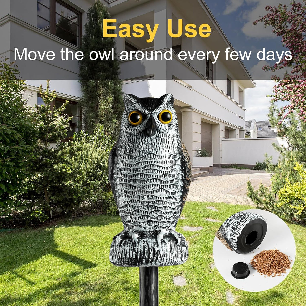 OFFO Fake Owl Bird Scarecrow, Brown & White, 21 cm