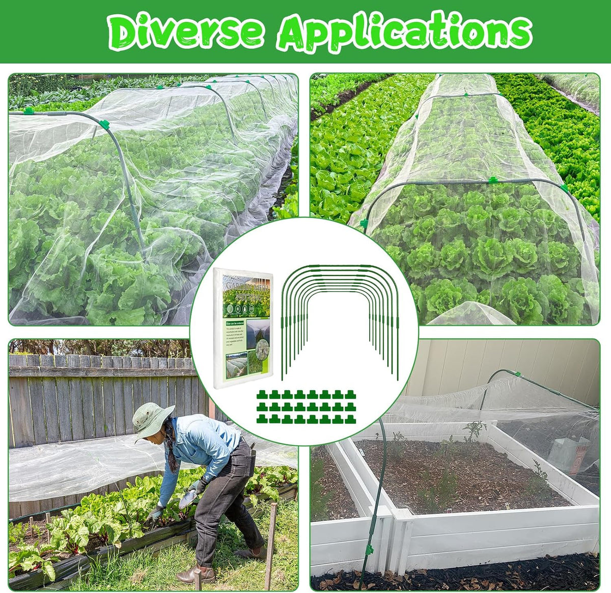 Garden Mesh Netting Kit with Hoops and Clips, 8 x 26 ft