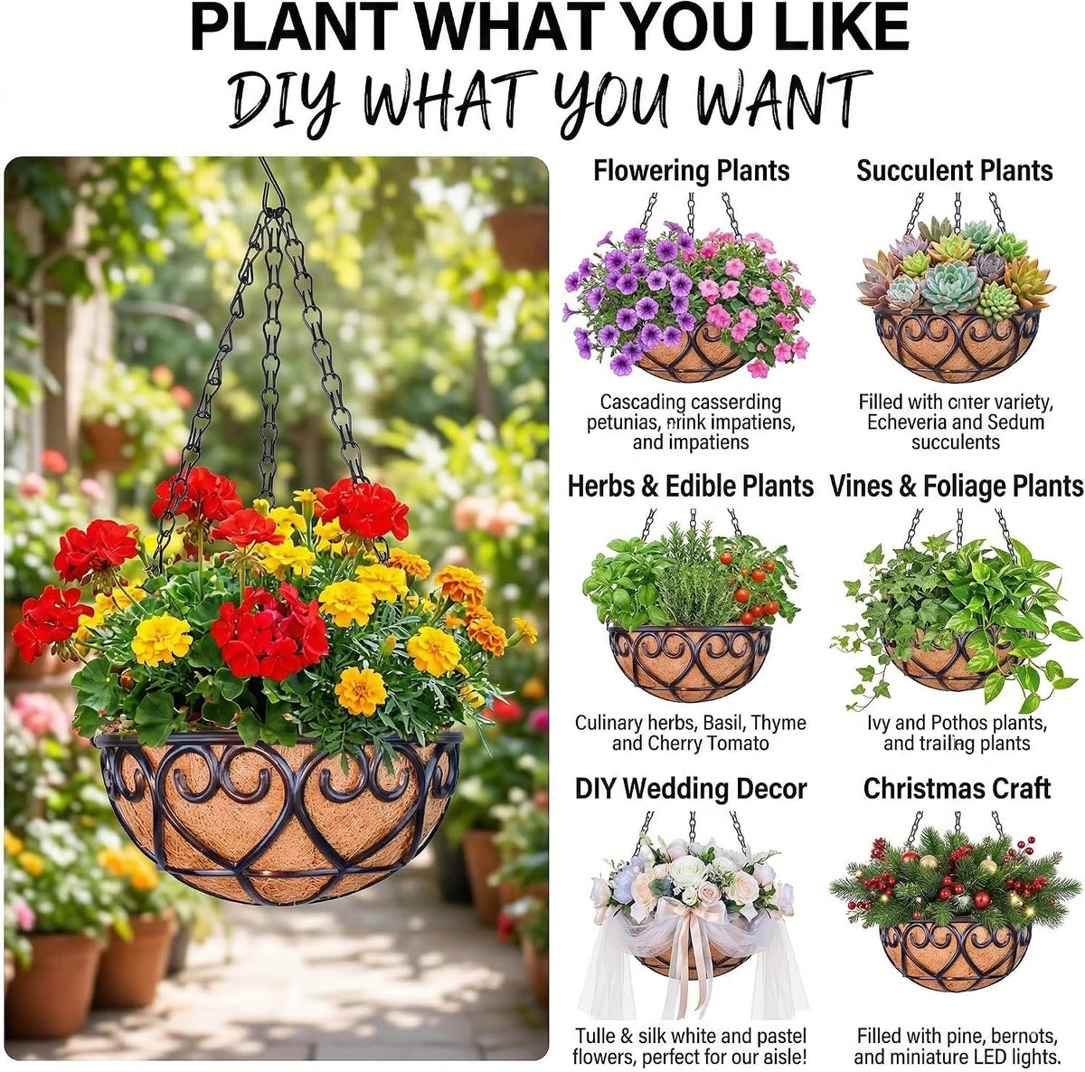 Hanging Baskets with Coconut Liners, 2 Pack, 30 cm