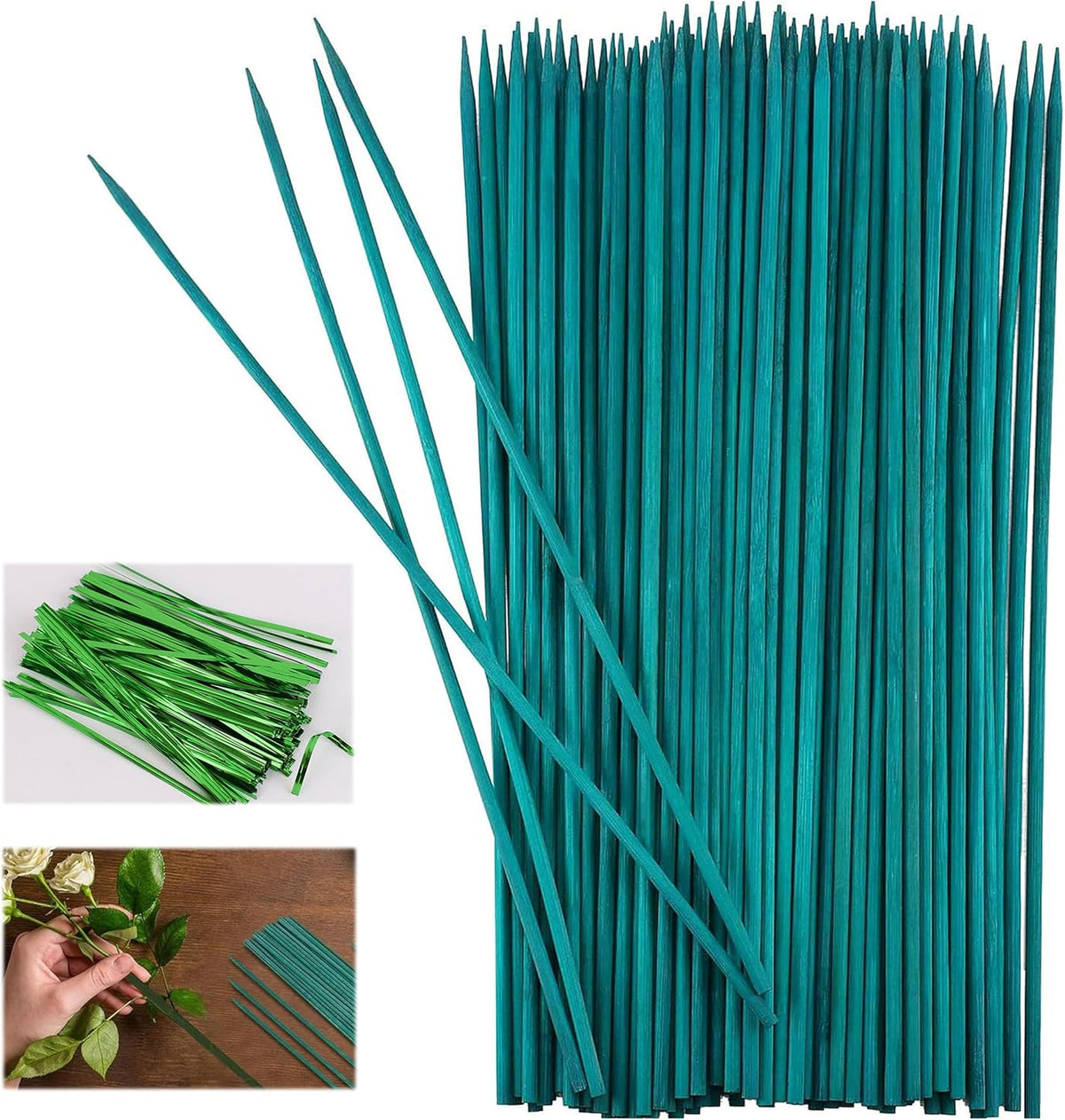 Wooden Plant Stakes with Twist Ties, 100 Pack