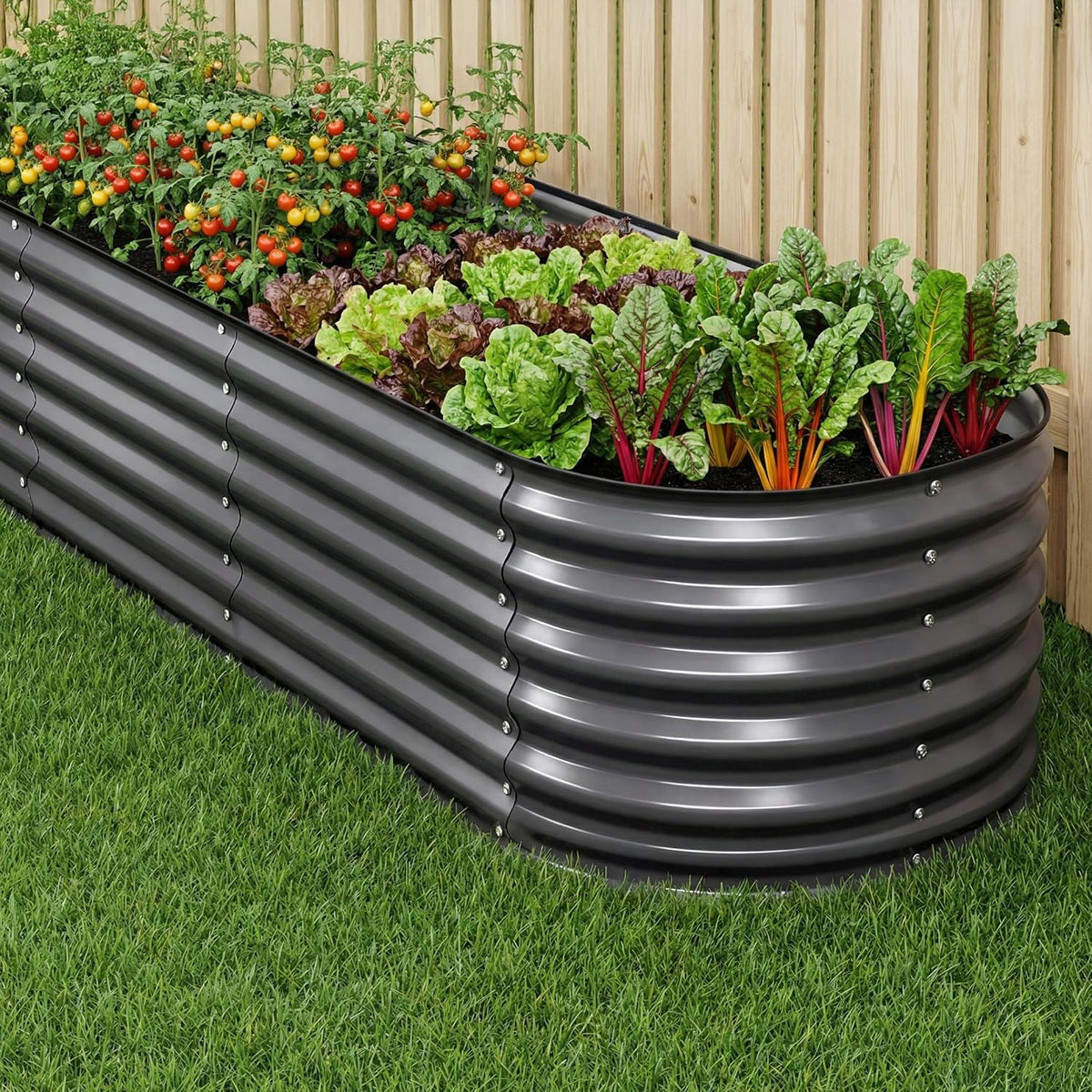 Green Fingers Oval Galvanised Garden Bed, 240 x 80 x 56 cm